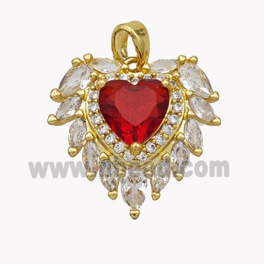 Copper Heart Pendant Pave Crystal Glass Gold Plated