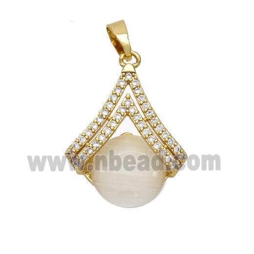 Copper Pendant Pave Cateye Glass Zirconia Gold Plated