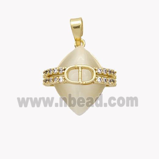 Copper Pendant Pave Cateye Glass Zirconia Gold Plated