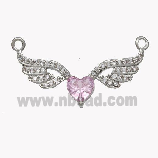 Copper Angel Wings Pave Zirconia 2loops Platinum Plated