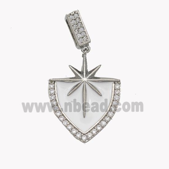 Copper Northstar Pendant Pave Zirconia White Enamel Shield Platinum Plated