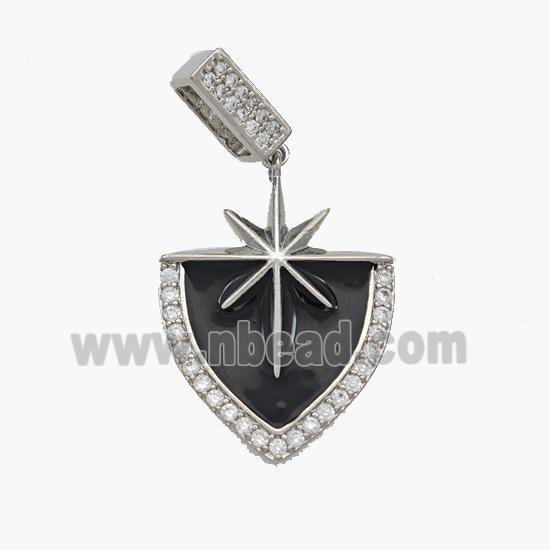 Copper Northstar Pendant Pave Zirconia Black Enamel Shield Platinum Plated