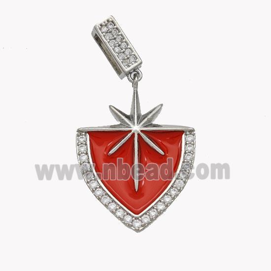 Copper Northstar Pendant Pave Zirconia Red Enamel Shield Platinum Plated