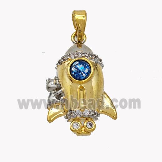 Copper Airship Pendant Pave Zirconia Gold Plated