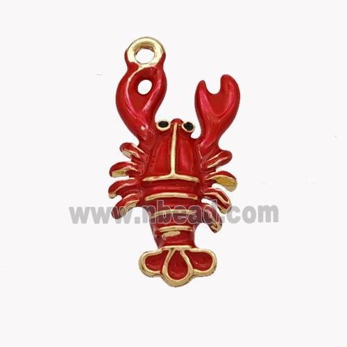 Copper Lobster Pendant Red Enamel Crab Gold Plated