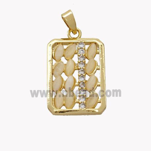 Copper Abacus Pendant Pave Cateye Glass Gold Plated