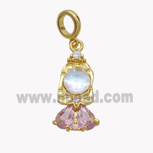 Copper KidGirls Pendant Pave Cateye Glass Gold Plated