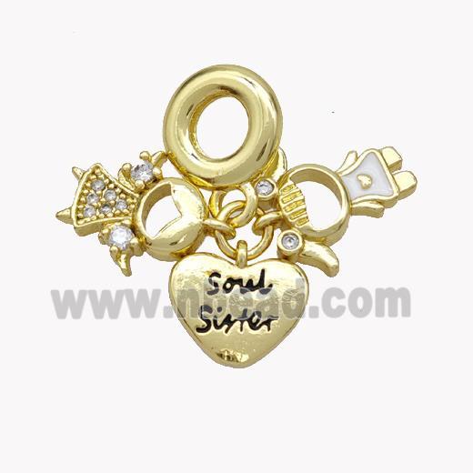 Copper Kids Heart Pendant Pave Zirconia Enamel Gold Plated