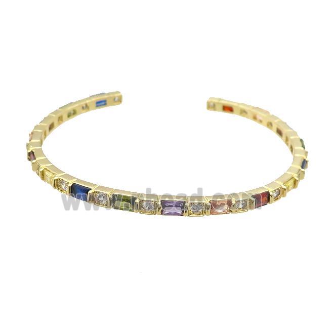 Copper Bangle Pave Multicolor Zircon Gold Plated