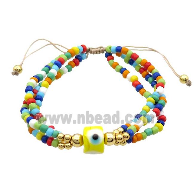 Seed Glass Bracelet Multicolor Lampwork Evil Eye Adjustable