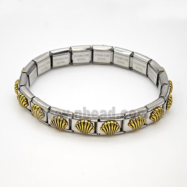 Raw Stainless Steel Module Bracelet Pave Alloy Scallop Shell