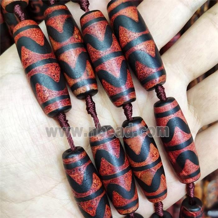 Red Black Fire Tibetan Agate Rice Beads