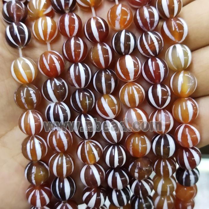 Red Tibetan Agate Beads Smooth Round
