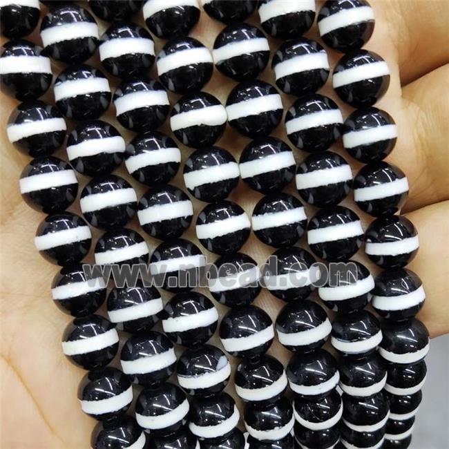 Black Onyx Agate Beads Smooth Round Tibetan Style