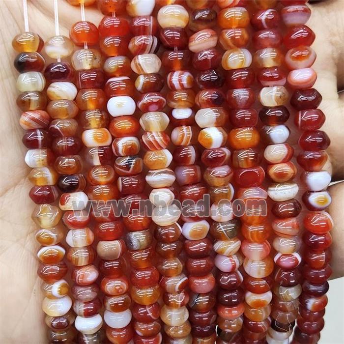 Natural Red Stripe Agate Rondelle Beads Smooth