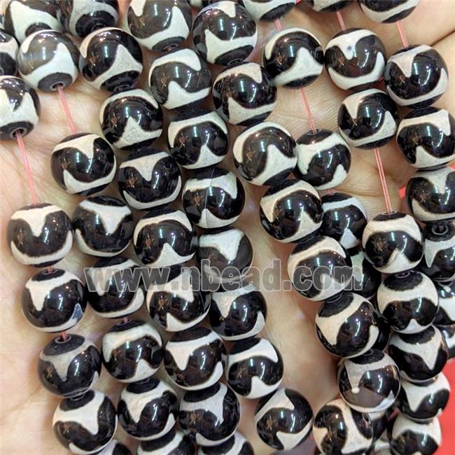 Tibetan Agate Beads Black Smooth Round