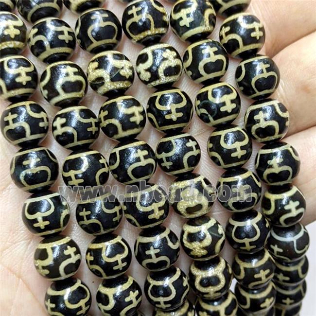 Tibetan Agate Beads Black Round