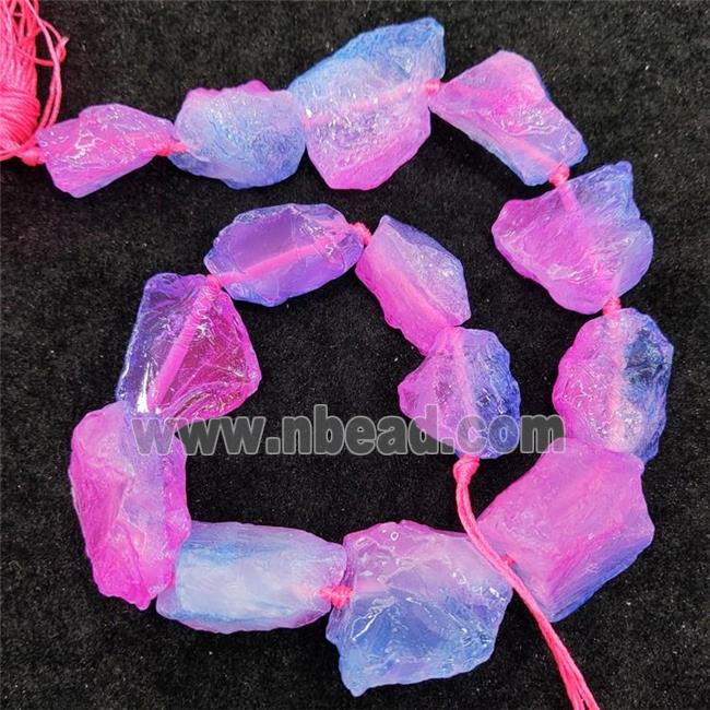 Natural Crystal Quartz Nugget Beads Hotpink Blue Dye Dichromatic Freeform Rough