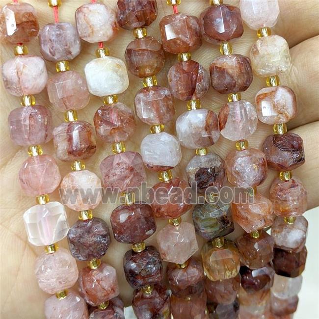 Natural Red Hematoid Quartz Beads Faceted Cube