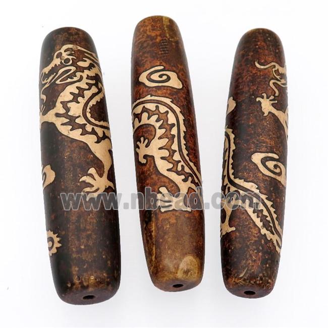 tibetan DZi Agate barrel beads, dragon