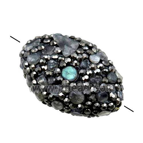 Clay oval Beads paved rhinestone with Labradorite