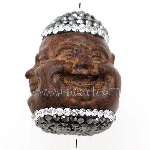 Sandalwood buddha beads pave rhinestone