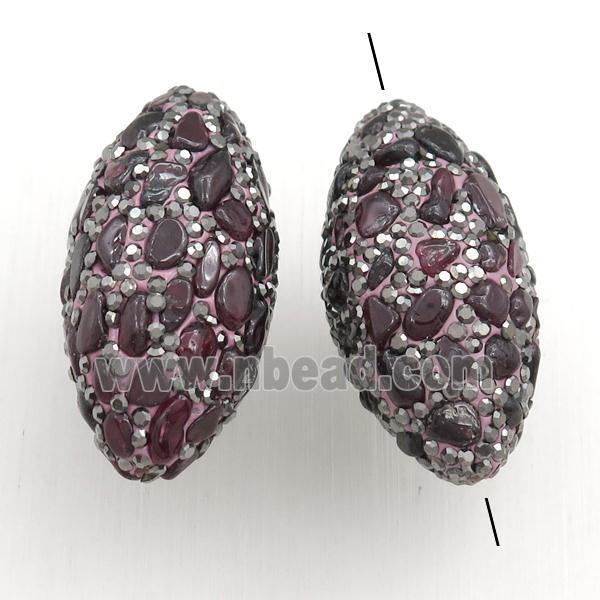 Clay rice Beads Paved Rhinestone with garnet