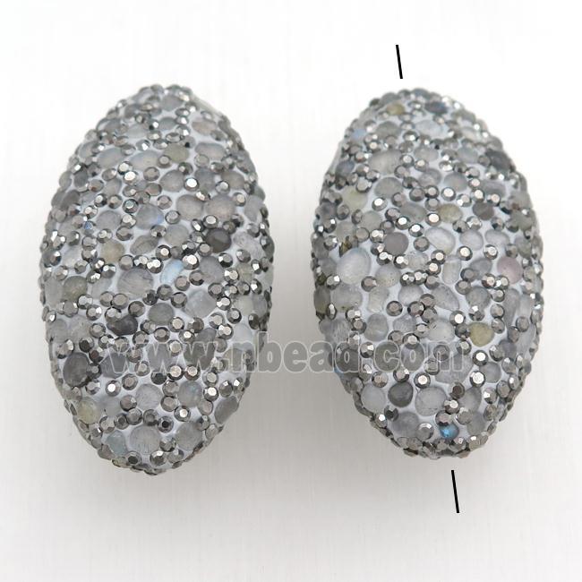 Clay Oval Beads Paved Rhinestone With Labradorite