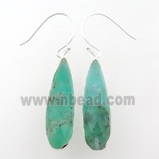 green Australian Chrysoprase Hook Earrings, teardrop, silver plated