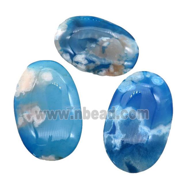 blue Sakura Cherry Agate Oval Pendant