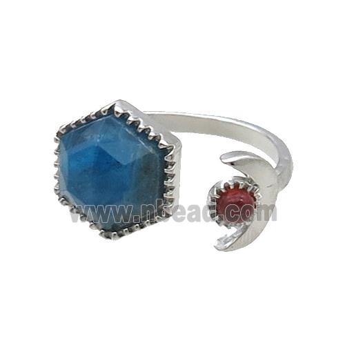 Blue Apatite Copper Ring Hexagon Platinum Plated