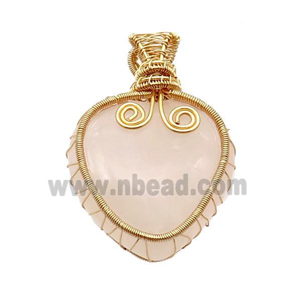 Rose Quartz Heart Pendant Wire Wrapped