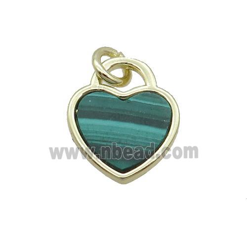 Copper Heart Pendant Pave Malachite Gold Plated