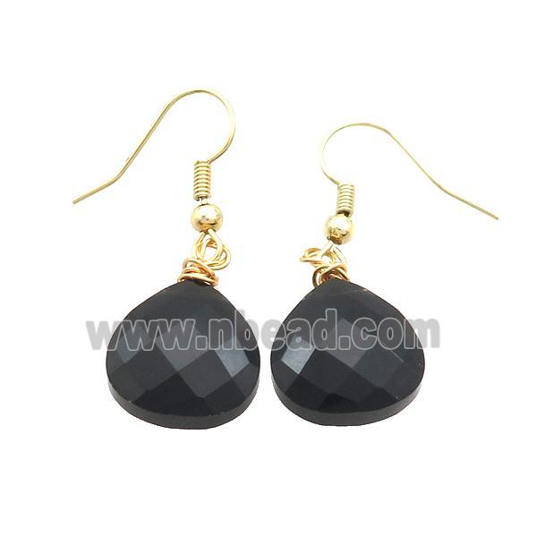 Black Onyx Agate Copper Hook Earrings Teardrop Gold Plated