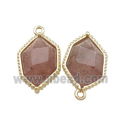 Pink Strawberry Quartz Prism Pendant Gold Plated