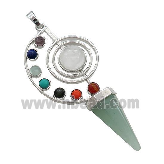 Alloy Chakra Pendant Pave Gemstone Green Aventurine Platinum Plated