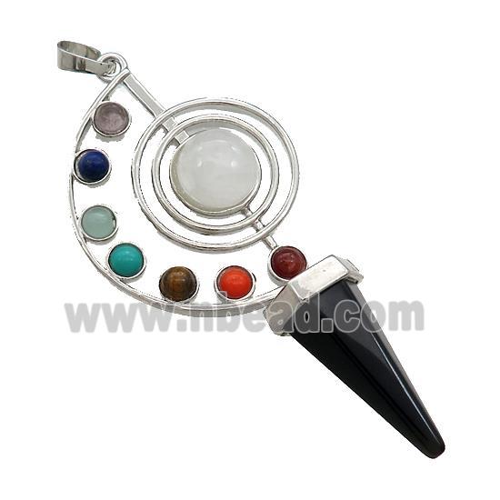 Alloy Chakra Pendant Pave Gemstone Black Onyx Agate Platinum Plated