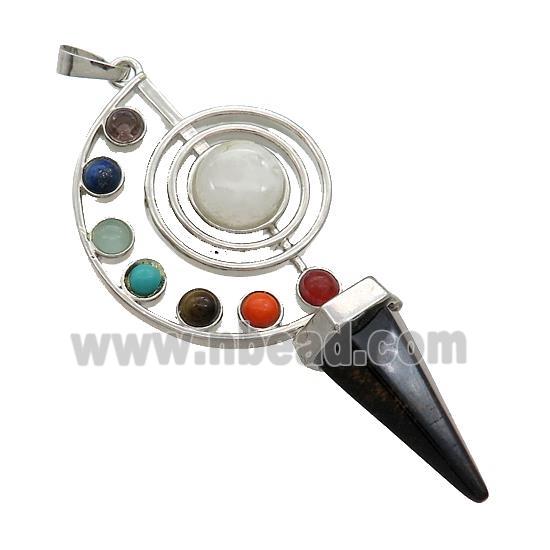 Alloy Chakra Pendant Pave Gemstone Black Obsidian Agate Platinum Plated