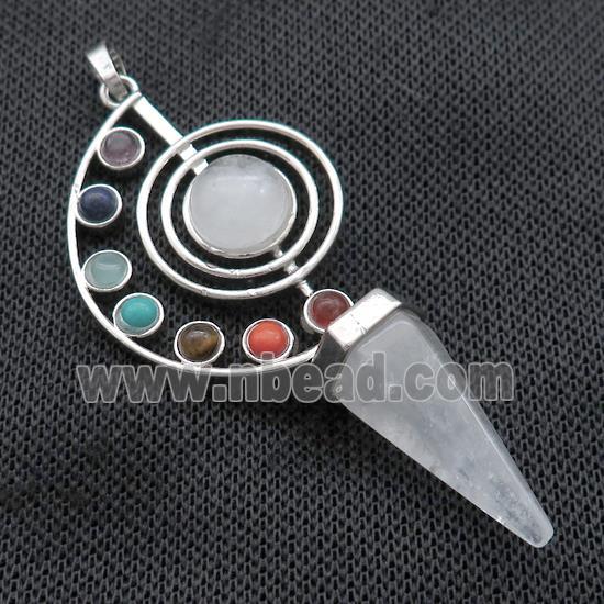 Alloy Chakra Pendant Pave Gemstone Clear Quartz Platinum Plated