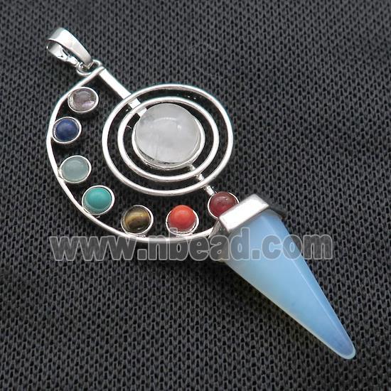 Alloy Chakra Pendant Pave Gemstone White Opalite Platinum Plated