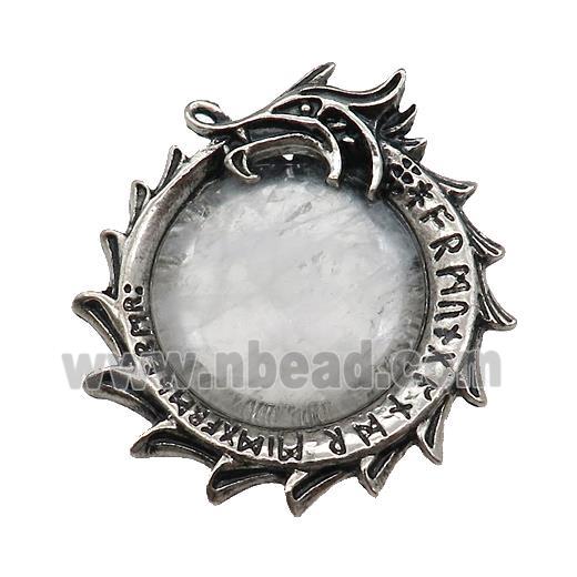 Alloy Dragon Charms Pendant Pave Clear Quartz Antique Silver