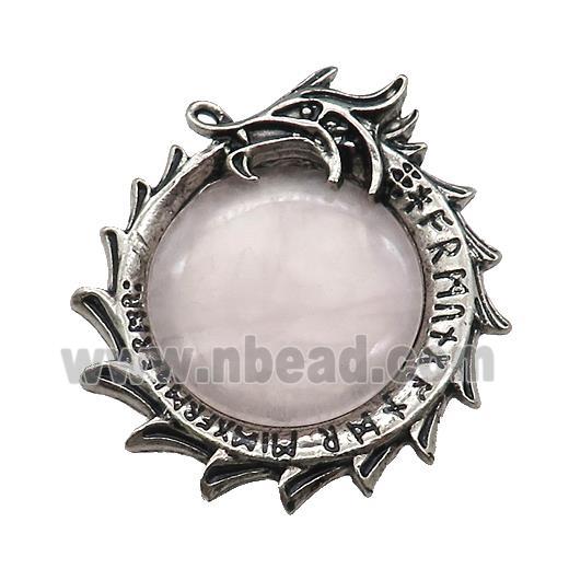 Alloy Dragon Charms Pendant Pave Pink Rose Quartz Antique Silver