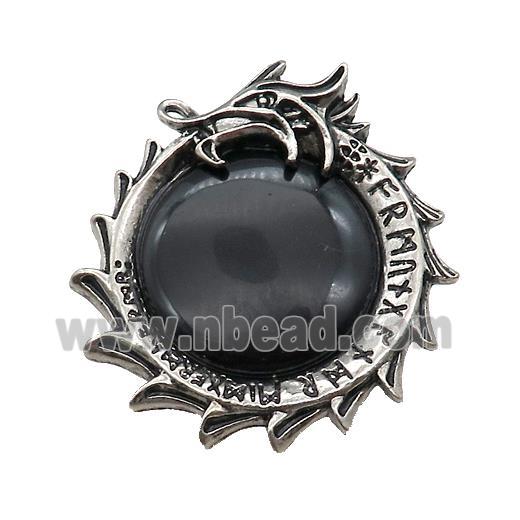 Alloy Dragon Charms Pendant Pave Black Onyx Agate Antique Silver