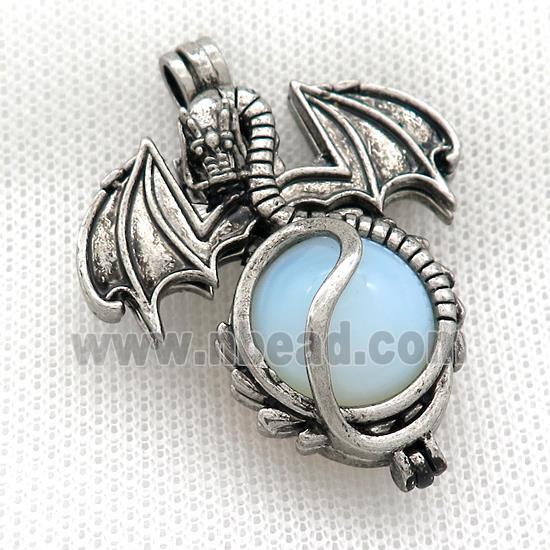 Alloy Dragon Charms Pendant Pave White Opalite Antique Silver