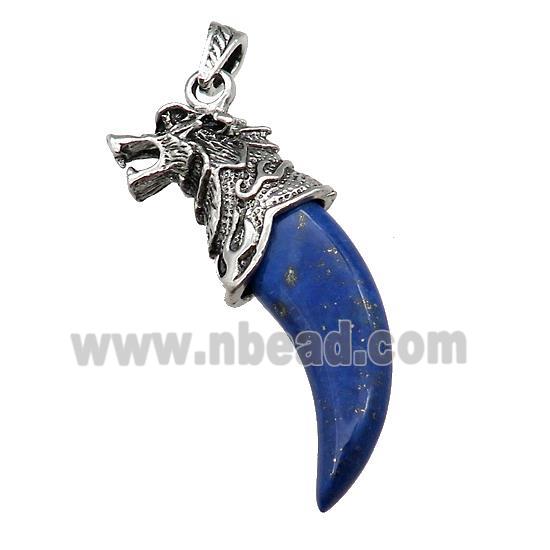 Alloy Wolf Pendant Pave Blue Lapis Lazuli Antique Silver