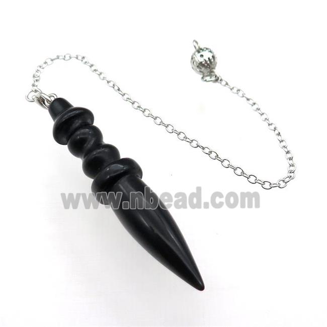 Black Obsidian Pendulum Pendant With Alloy Chain Platinum Plated