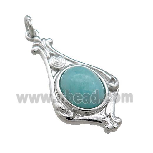 Copper Pendant Pave Amazonite Platinum Plated