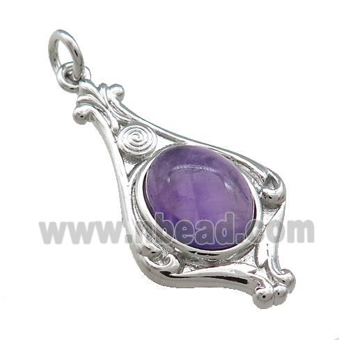 Copper Pendant Pave Purple Amethyst Platinum Plated