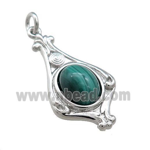 Copper Pendant Pave Green Malachite Platinum Plated