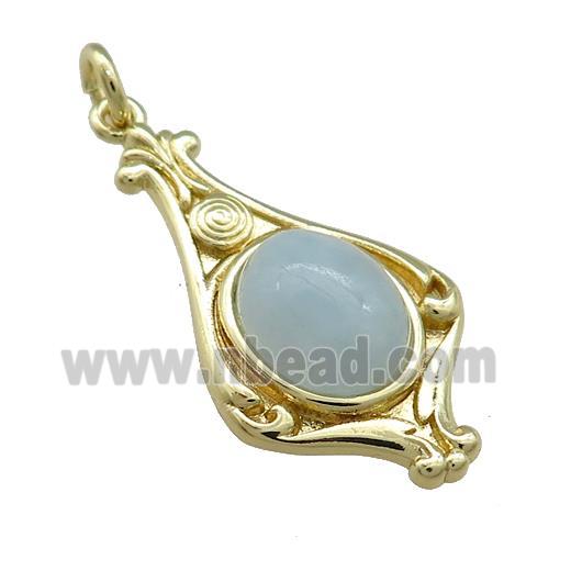 Copper Pendant Pave Aquamarine Gold Plated